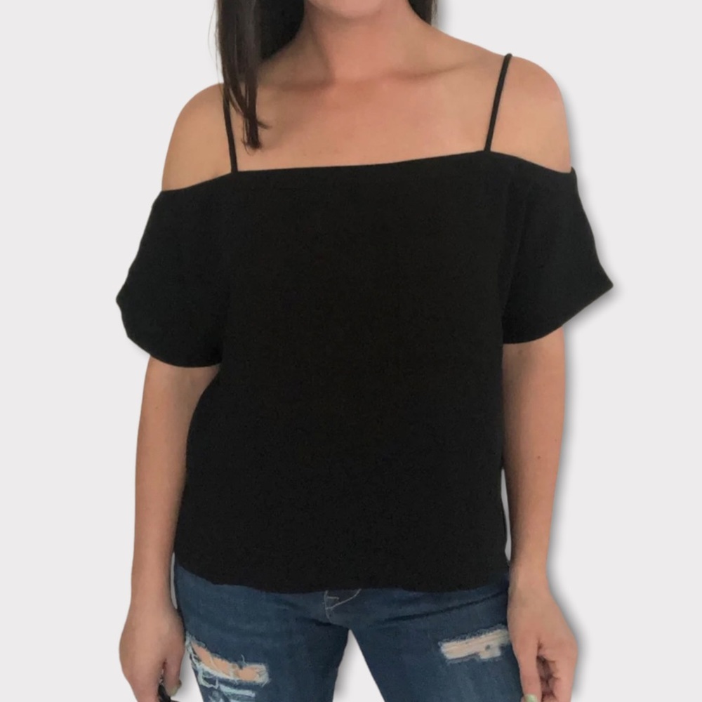 Papermoon Womens Black Cold Shoulder Short Sleeve Blouse Size Small